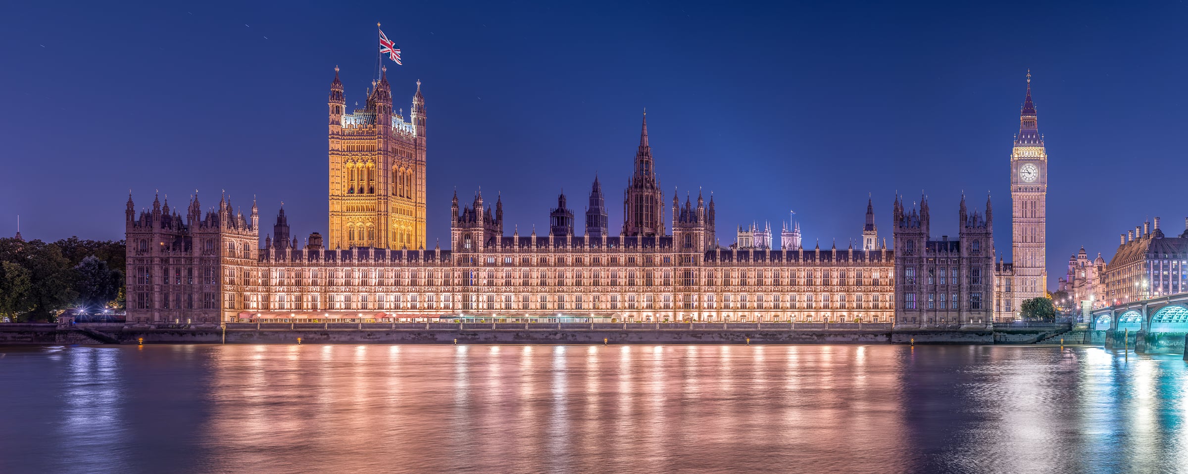 494 megapixels! A very high resolution, large-format VAST photo print of the Palace of Westminster at night with the River Thames in the foreground; photograph created by Tim Lo Monaco at the Palace of Westminster in London, England, United Kingdom.