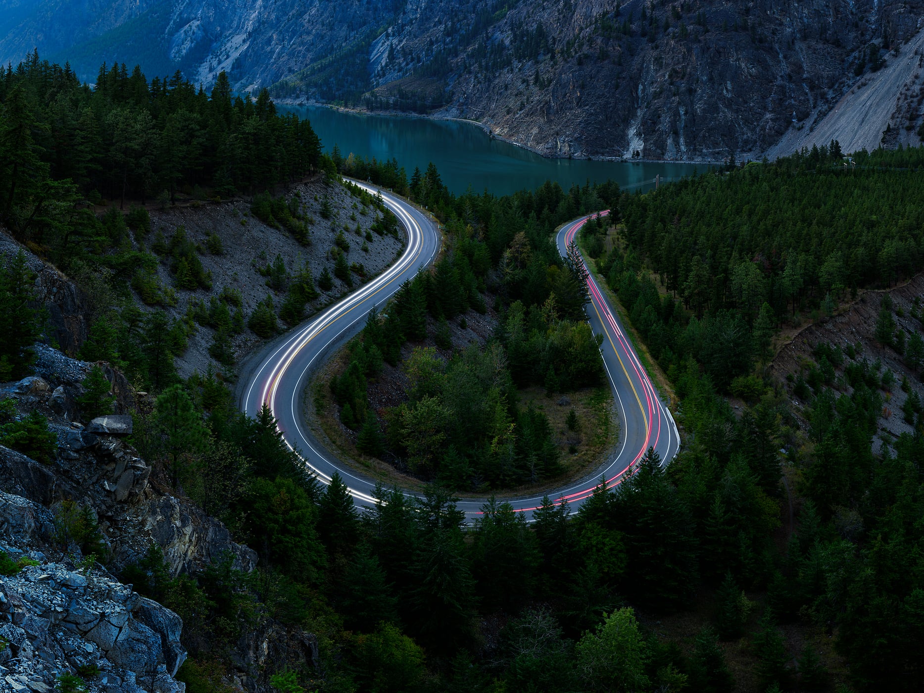 1,123 megapixels! A very high resolution, large-format VAST photo print of a road at night; fine art photograph created by Scott Dimond on Highway 99 in British Columbia, Canada.