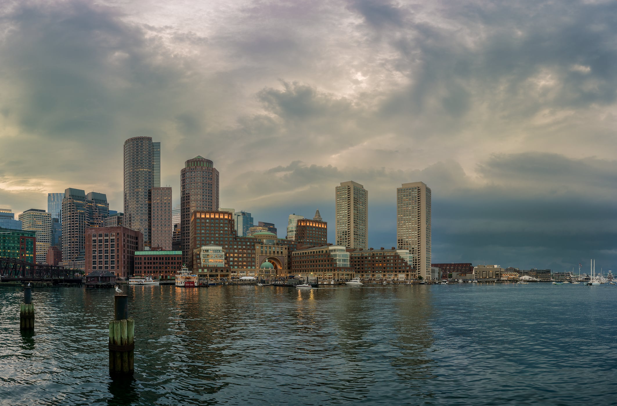 326 megapixels! A very high resolution, large-format VAST photo print of Boston Fan Pier Park and the Boston skyline; cityscape photograph created by Chris Blake in Boston, Massachusetts.