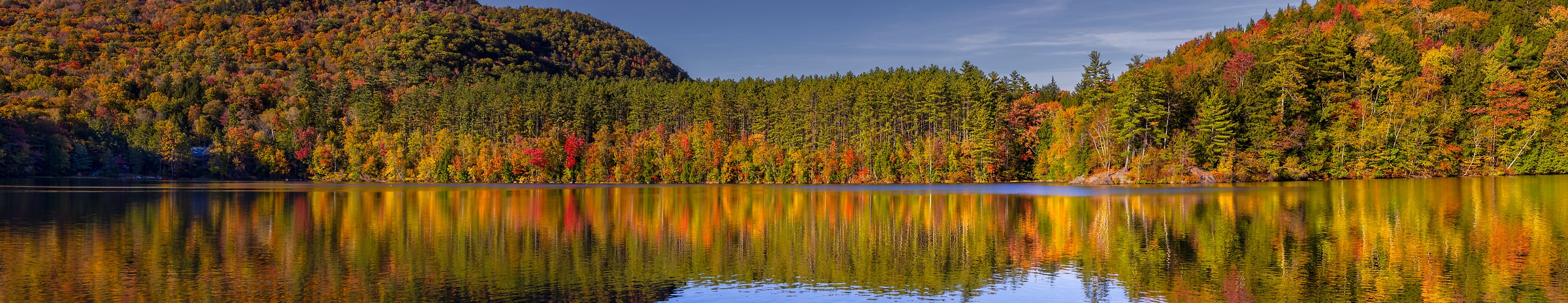 414 megapixels! A very high resolution, large-format VAST photo print of fall foliage reflected in water; panorama photograph created by Chris Blake in Woodstock, New Hampshire.