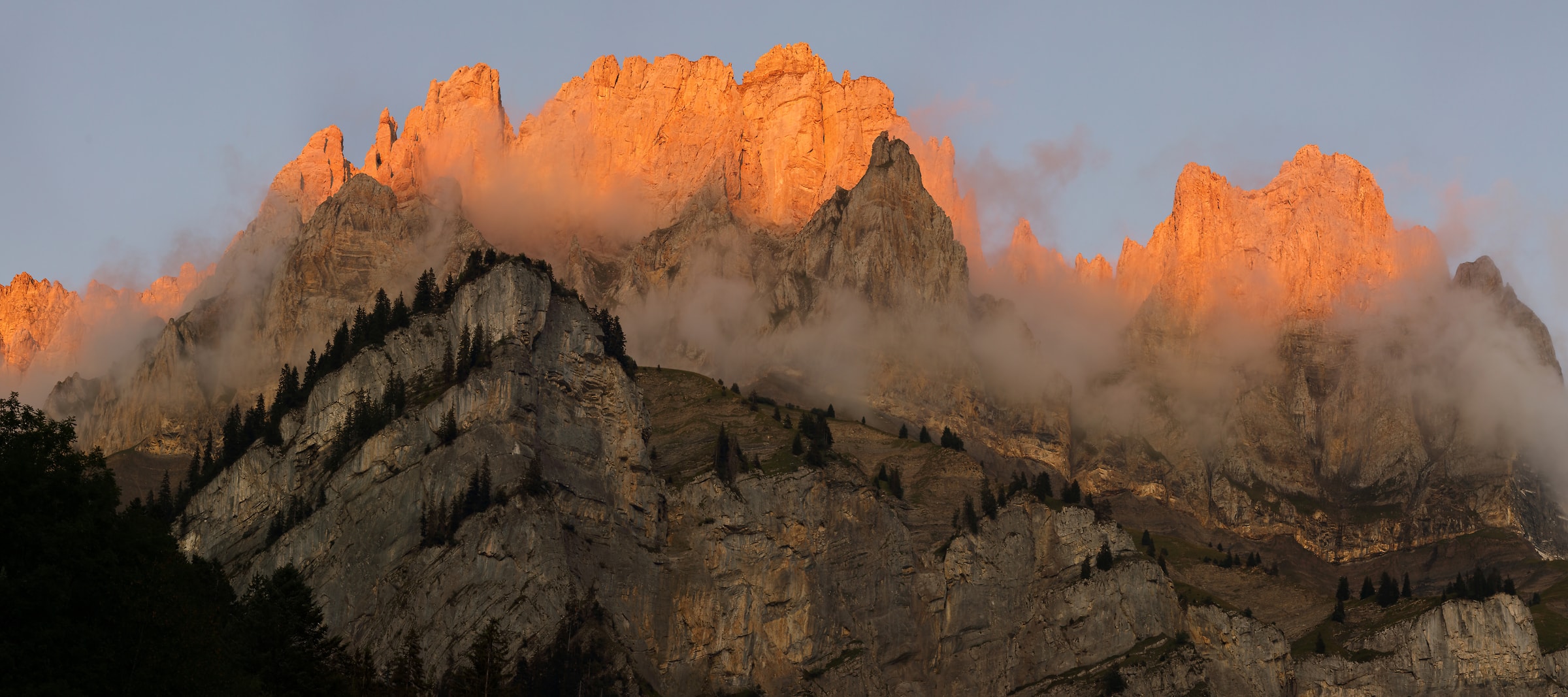 320 megapixels! A very high resolution, large-format VAST photo print of a jagged mountain ridge at sunset; landscape photograph created by Alexandre Deschaumes.