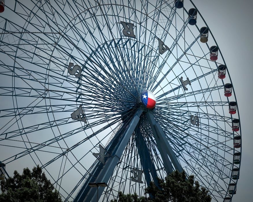 121 megapixels! A very high resolution, large-format VAST photo print of the Ferris wheel in Fair Park, Dallas, Texas; photograph by Phil Crawshay.