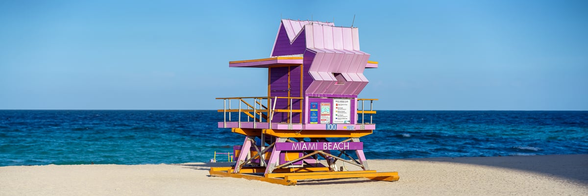 114 megapixels! A very high resolution, large-format VAST photo print of a lifeguard tower on the beach; photograph created by Beyti Barbaros in South Beach, Miami, Florida.