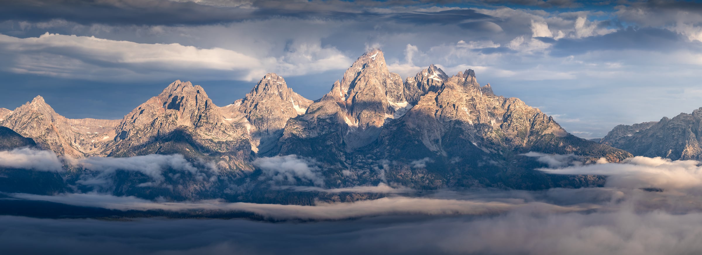 272 megapixels! A very high resolution, large-format VAST photo print of the Teton mountains at sunrise; photograph of Grand Teton National Park created by Jeff Lewis in Jackson, Wyoming.