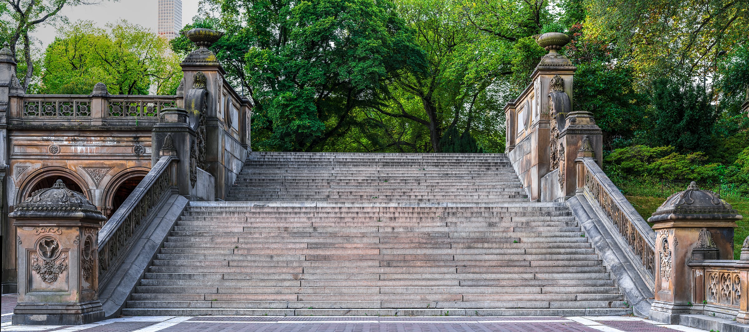 444 megapixels! A very high resolution, large-format VAST photo print of the stairs of Bethesda Terrace in Central Park, New York City; urban photograph created by Beyti Barbaros.