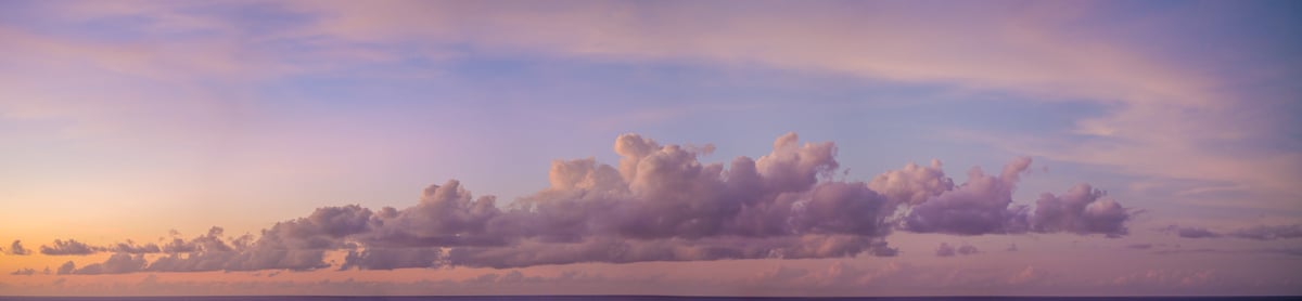 338 megapixels! A very high resolution, large-format VAST photo print of dreamy clouds in the sky at sunset with a pink-purple glow in the sky; cloud photograph created by Assaf Frank.