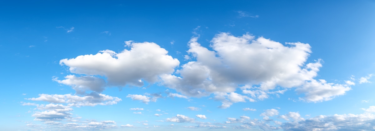 305 megapixels! A very high resolution, large-format VAST photo print of a calm blue sky with serene, puffy white clouds; canvas photograph print created by Assaf Frank.