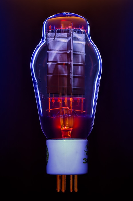 101 megapixels! A very high resolution, large-format VAST photo print of a vacuum tube in dramatic lighting; fine art piece designed for audiophiles; created by Scott Dimond.