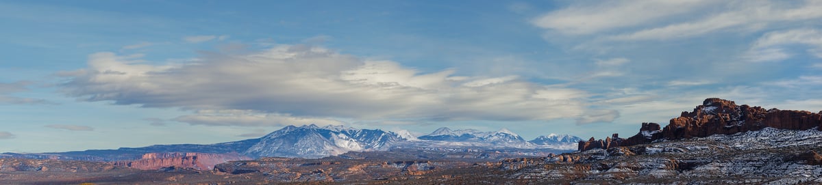 719 megapixels! A very high resolution, large-format VAST photo print of the La Sal Mountains taken from Arches National Park in Utah by Chris Blake.